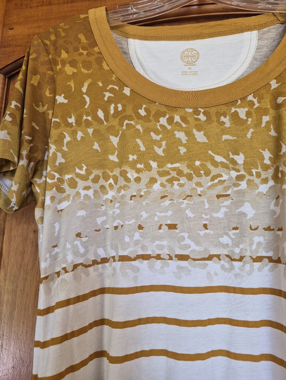 Tory Burch Golden Brown and White Striped Short-Sleeve Tee - Picture 7 of 12